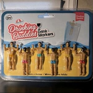 Drinking Buddies Drink Markers Hunk Mixed ~ Party Cocktail Beer Wine Glass, NEW